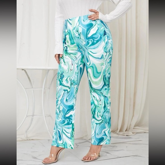 Plus High Waist Marble Print Pants Size 16 - Picture 3 of 6